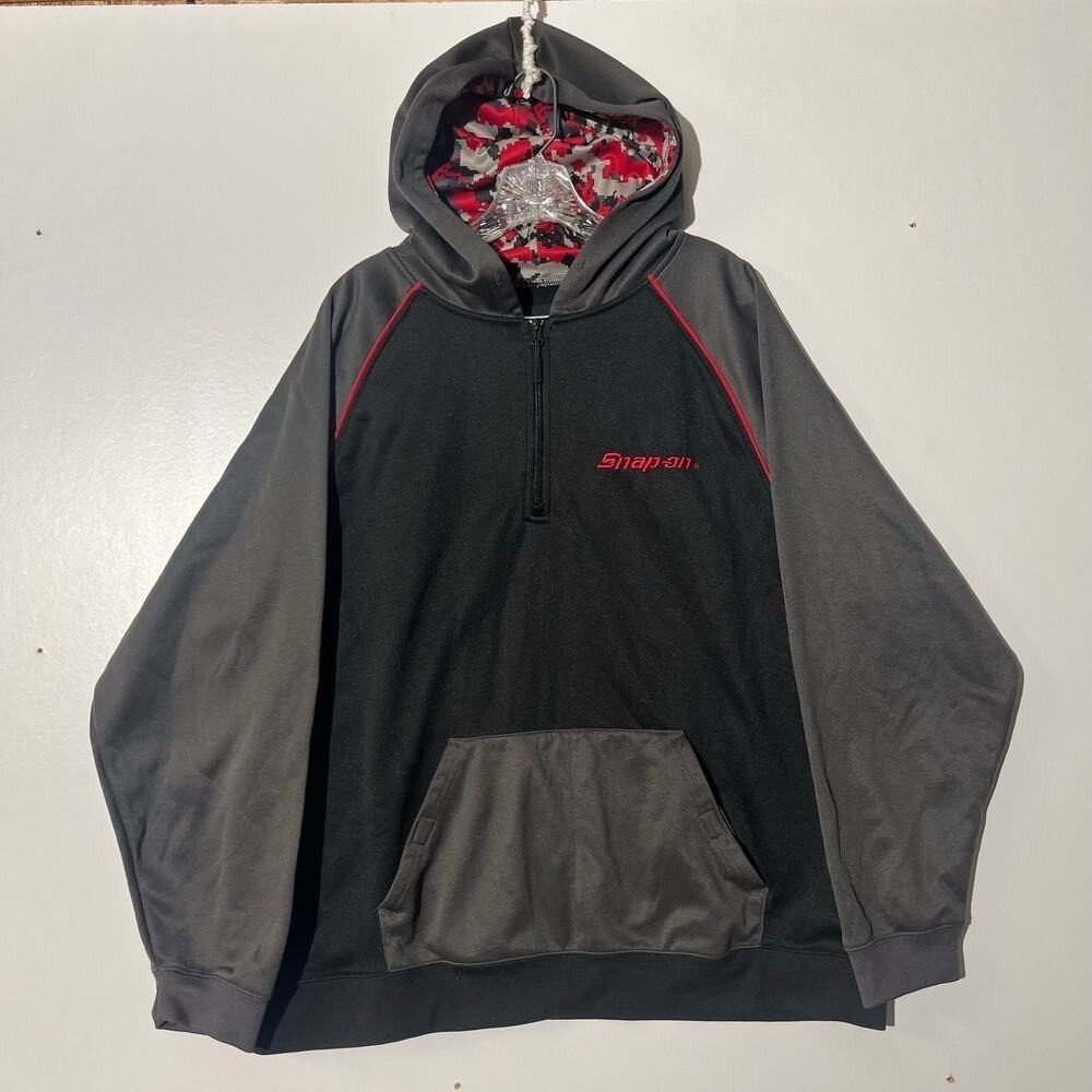 Snap-on Mens XL Hoodie 1/4 Zip Pullover Black Gray Red Digital Camo Hood Lining‎